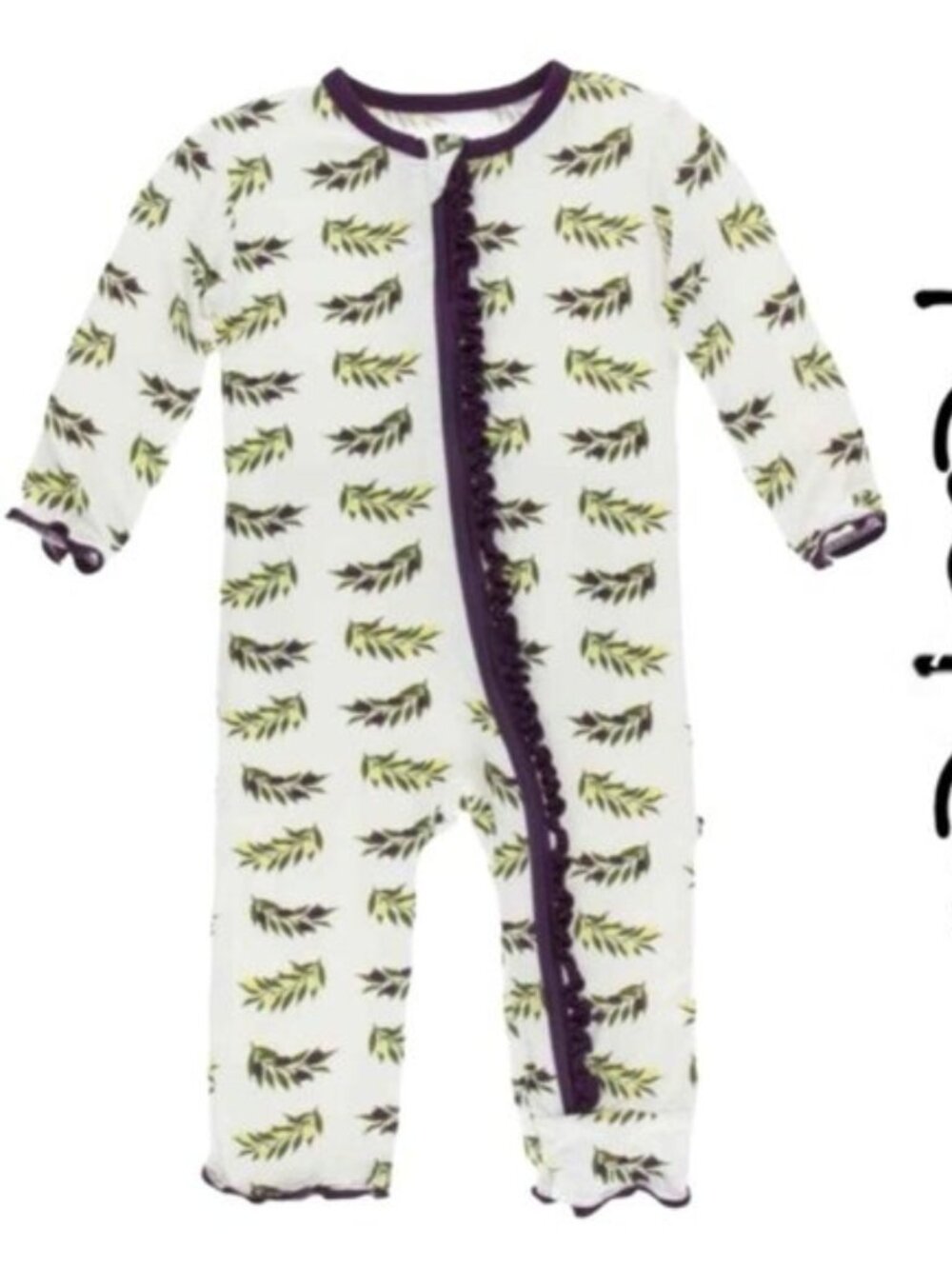 Kickee Pants | Coverall with Zipper Natural Olive Branch | Size 12 - 18 Months